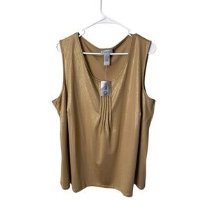 Catherines Gold Metallic Shimmer Pleated Scoop Neck Tank Top Size 2X 22/24W NWT